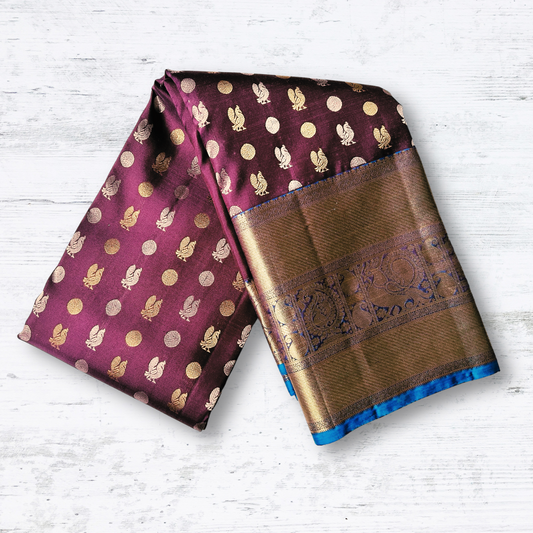 Kanchipuram pure silk saree with silk mark - purple